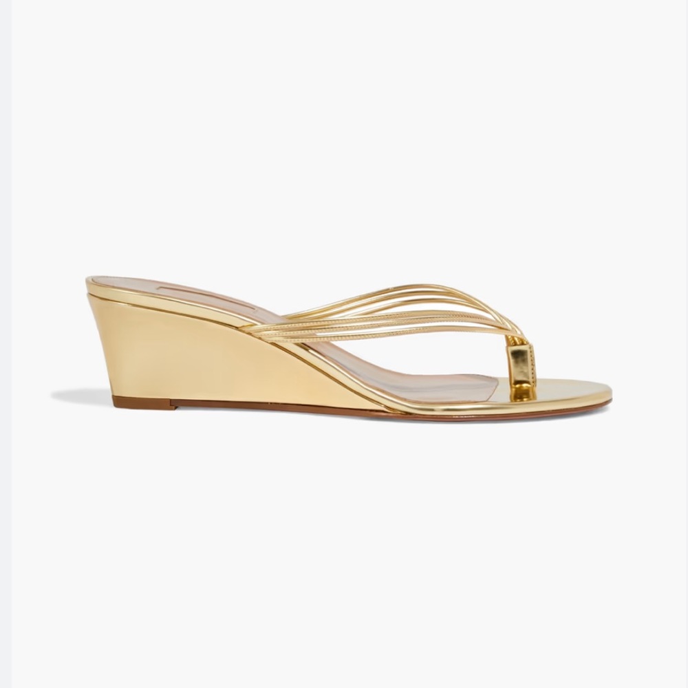 Aquazzura Pedi 45 metallic gold leather wedge sandals